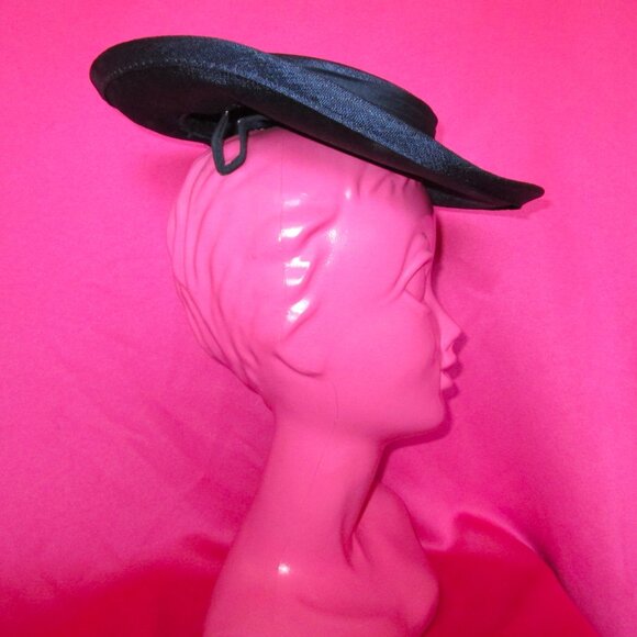 1950s vintage navy blue wide brim cartwheel hat rockabilly